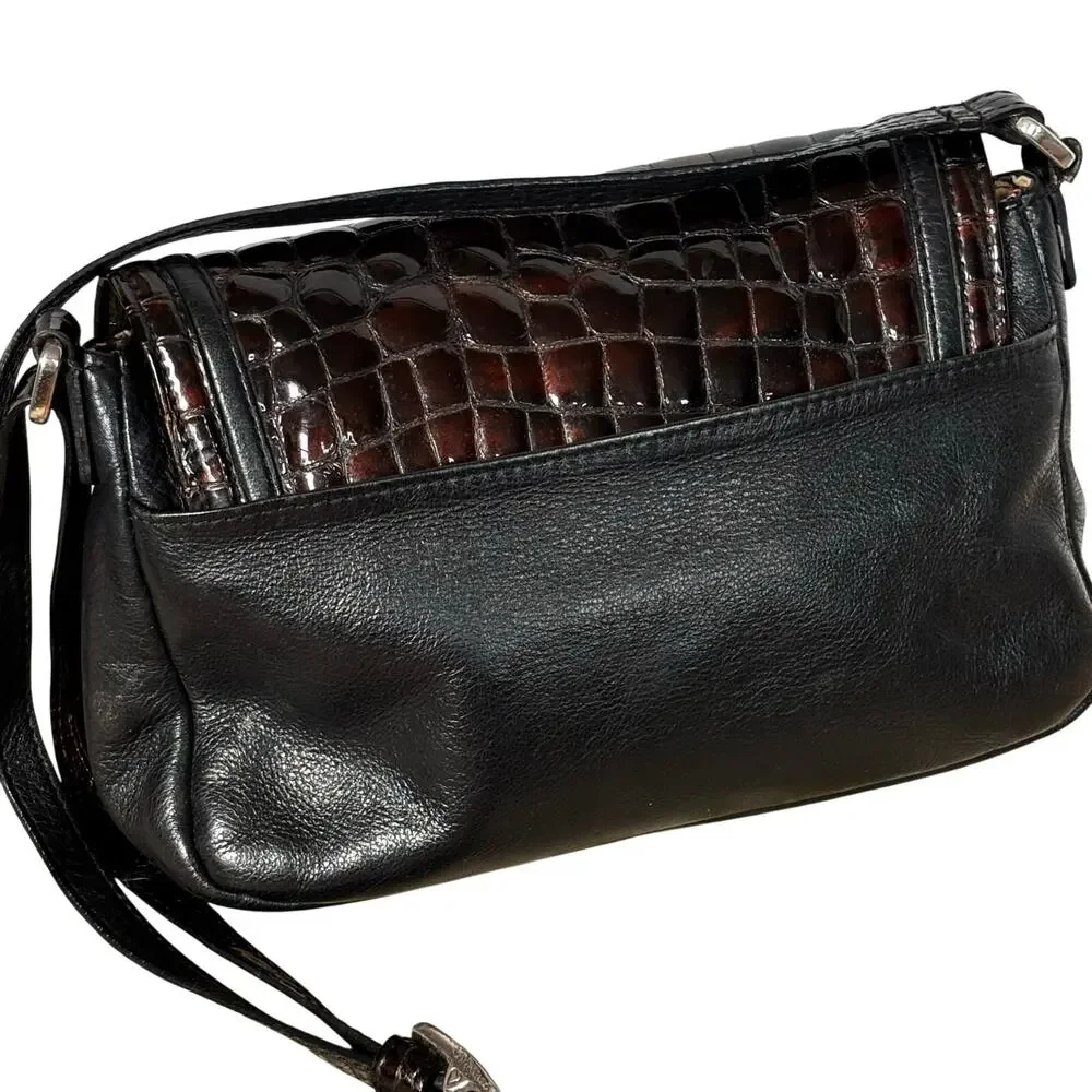Vintage Brighton crossbody bag shoulder bag purse BLACK & brown moc croc FLAW